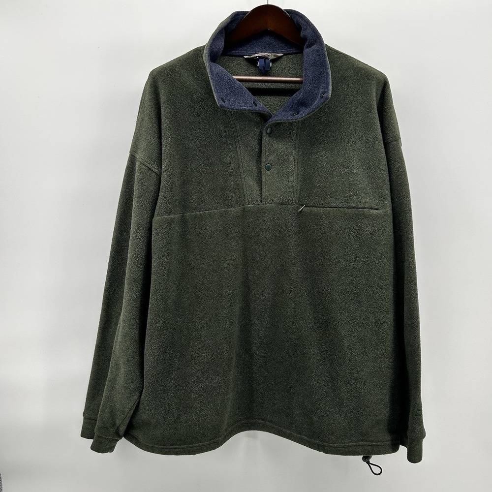 EMS Peak Performance Fleece Pullover Mens 2XL Olive 1/4 Snap Shacket Rugged VTG